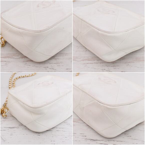Chanel CC Camera Bag White Lambskin Leather Shoulder Crossbody Handbag A4050 - Picture 6 of 11